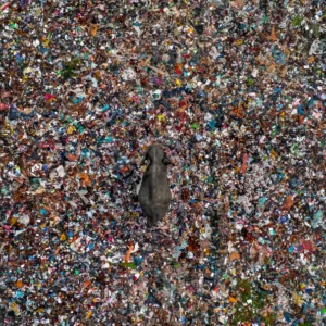 Asian elephant stands amid a sea of plastic waste. Lakshitha Karunaratna